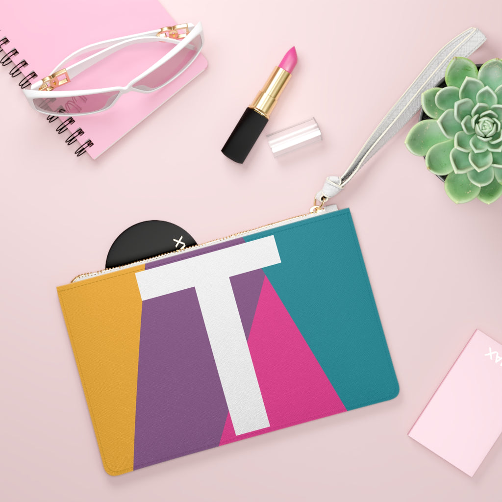 Monogram 'T' Colorblock Clutch Bag — Bold Geometric Wristlet for Everyday & Gifts
