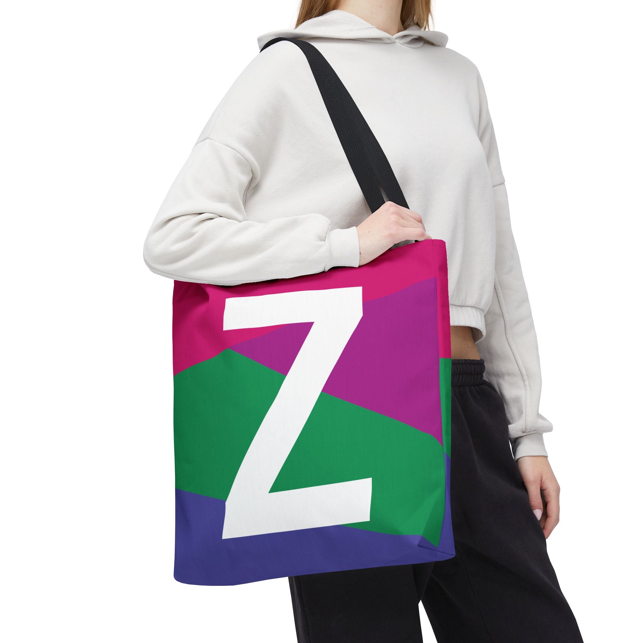 Monogram 'Z' Colorblock Tote Bag — Personalized Initial Z Shoulder Tote