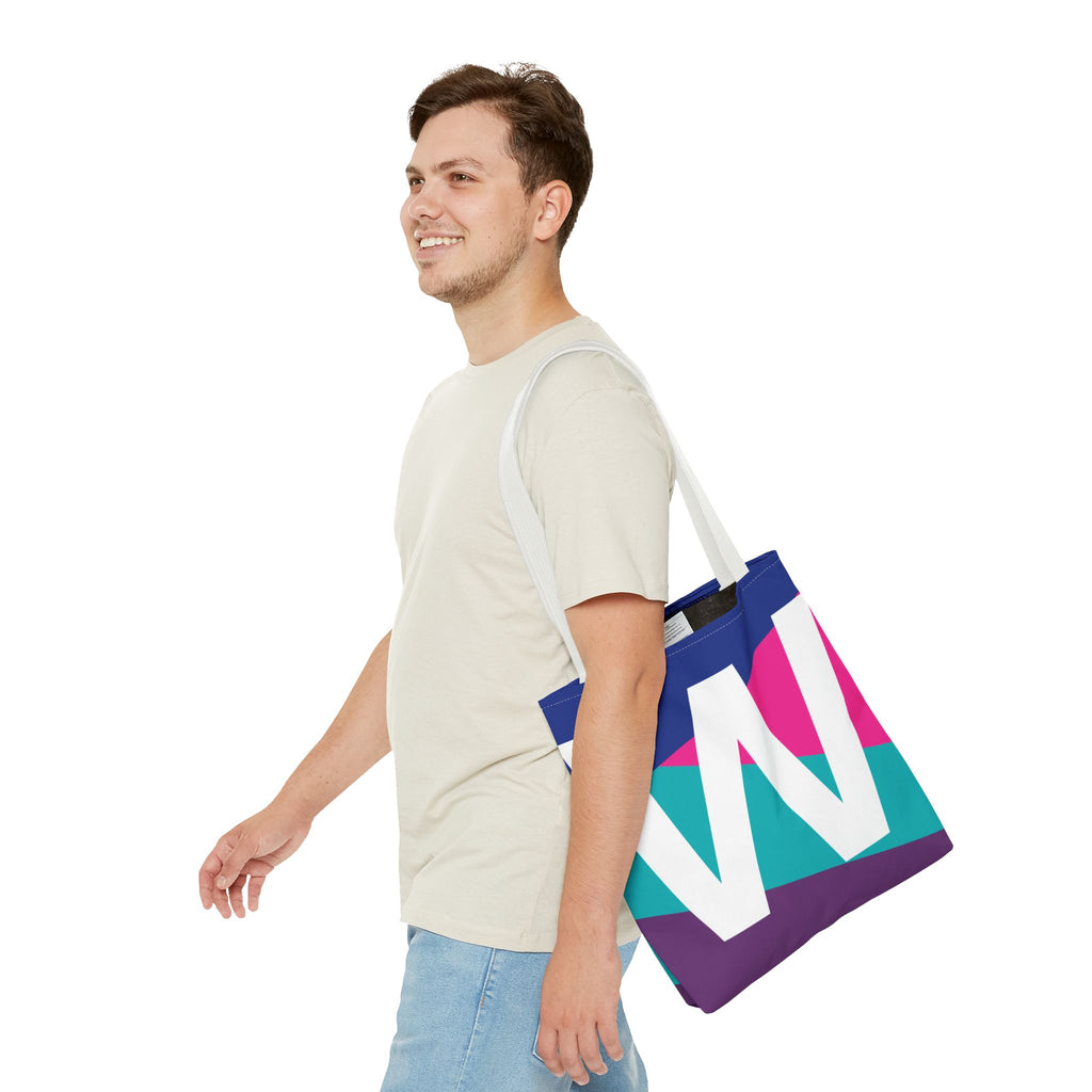 Monogram 'W' Colorblock Tote Bag — Personalized Initial W Shoulder Tote