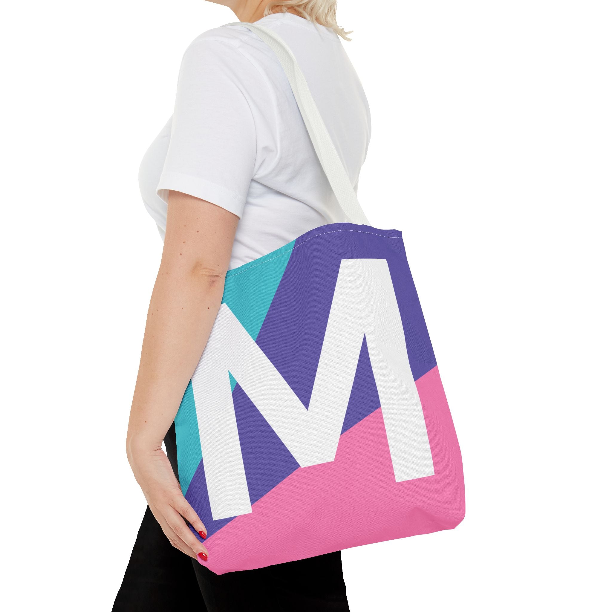 Monogram 'M' Colorblock Tote Bag — Personalized Initial M Shoulder Tote
