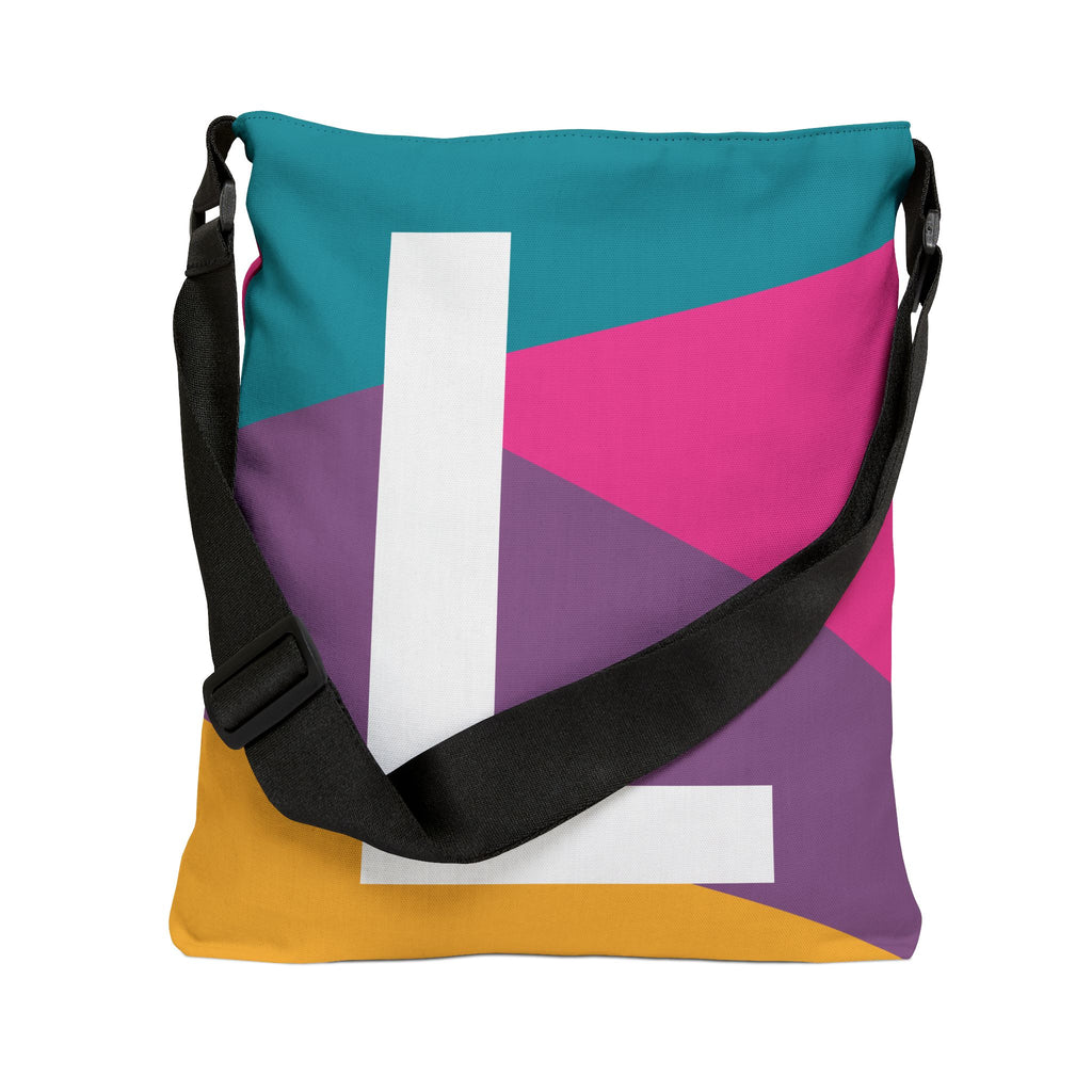 Initial Letter 'L' Colorblock Adjustable Tote Bag — Monogram Alphabet Shoulder Bag