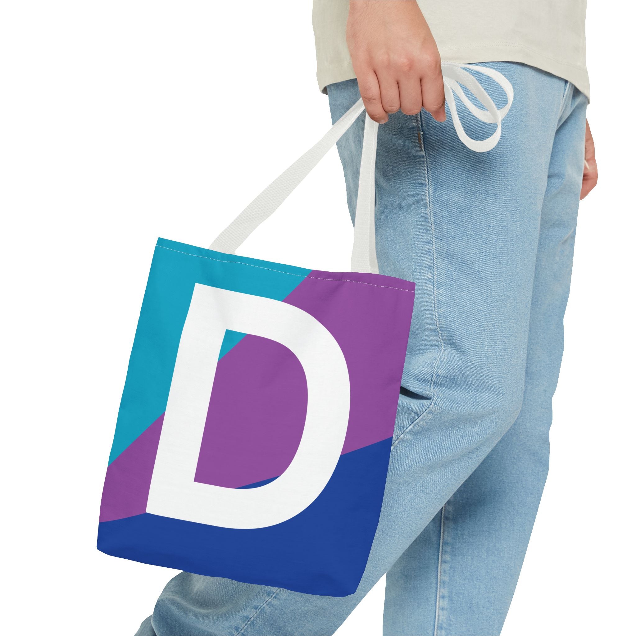 Monogram 'D' Colorblock Tote Bag — Personalized Initial D Shoulder Tote