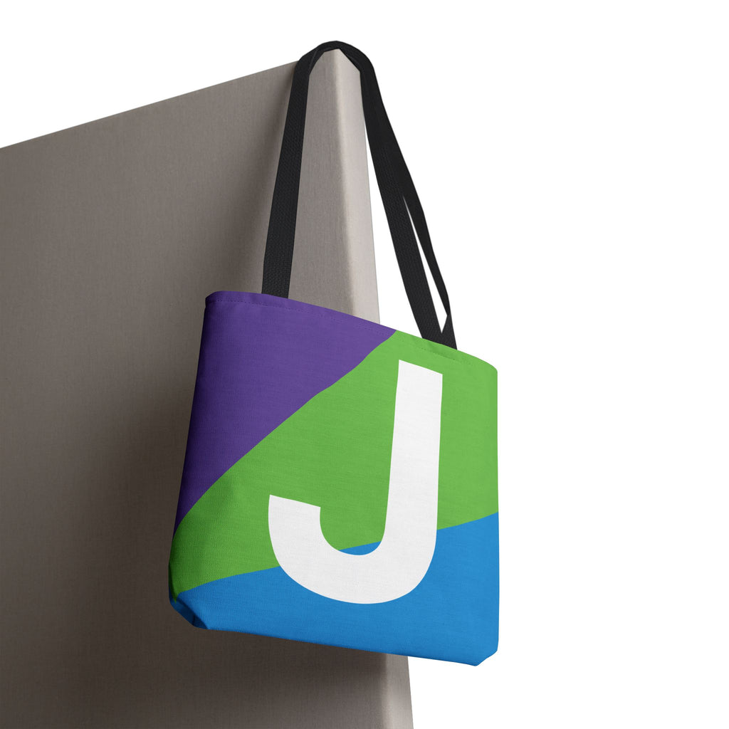 Monogram 'J' Colorblock Tote Bag — Personalized Initial J Shoulder Tote