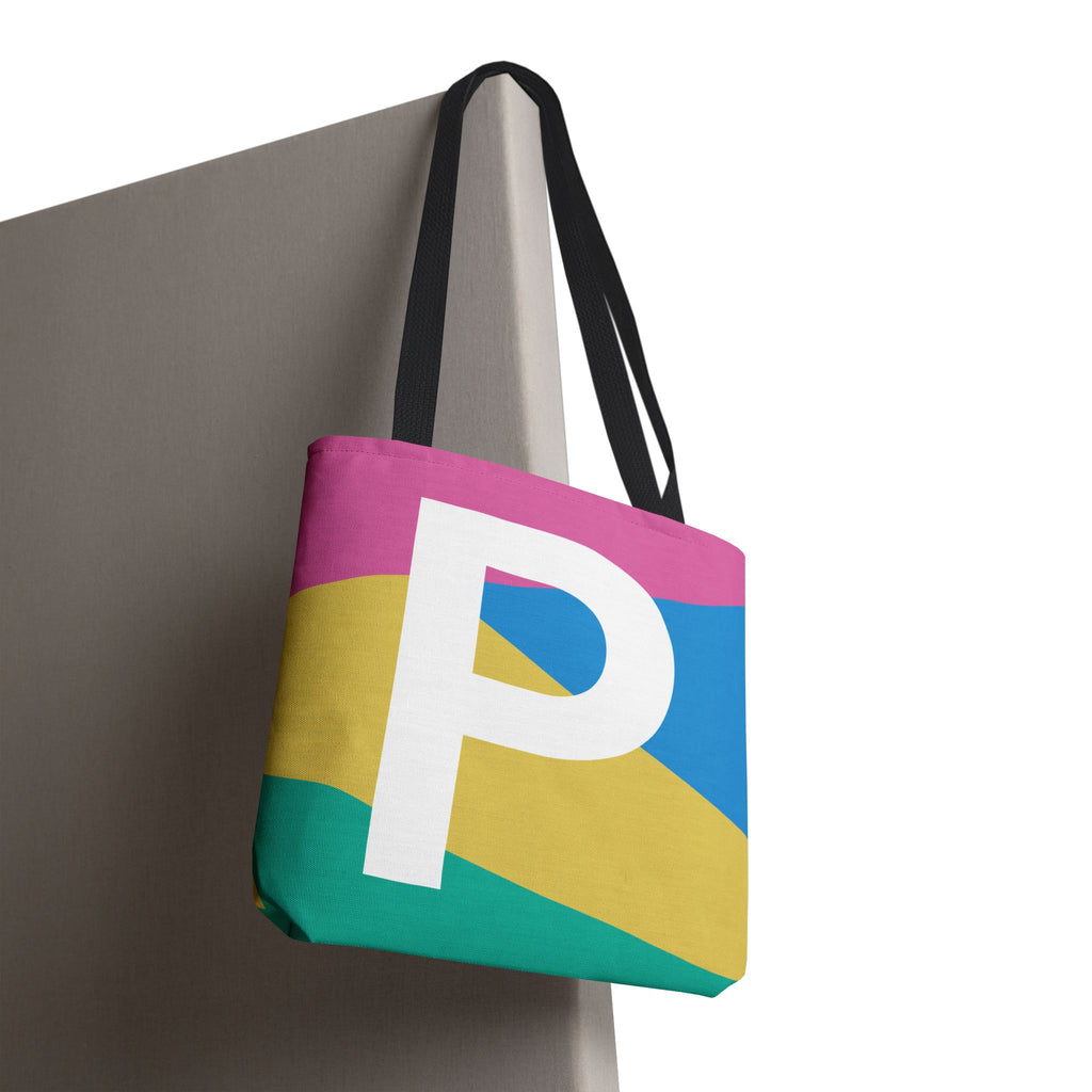 Monogram 'P' Colorblock Tote Bag — Personalized Initial P Shoulder Tote