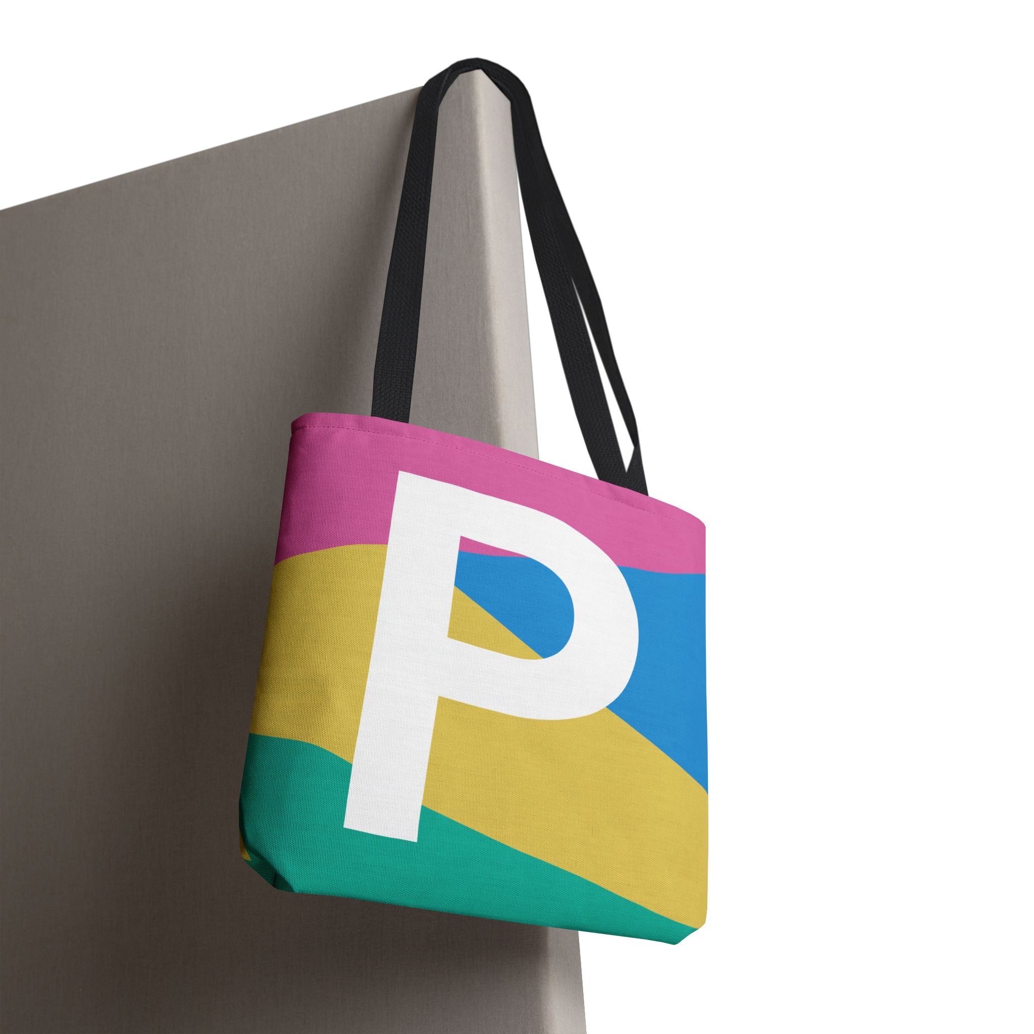 Monogram 'P' Colorblock Tote Bag — Personalized Initial P Shoulder Tote
