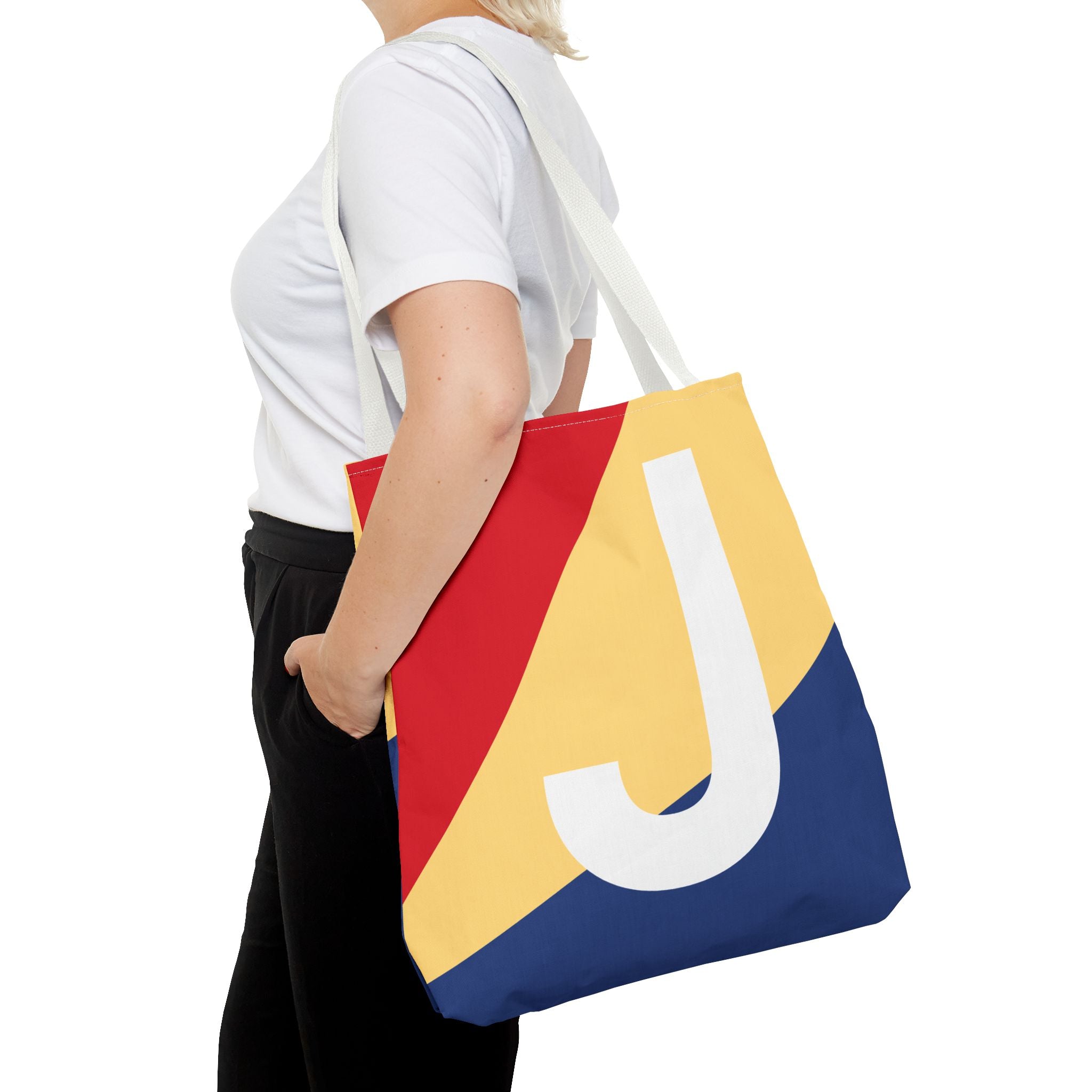 Monogram 'J' Colorblock Tote Bag — Personalized Initial J Shoulder Tote