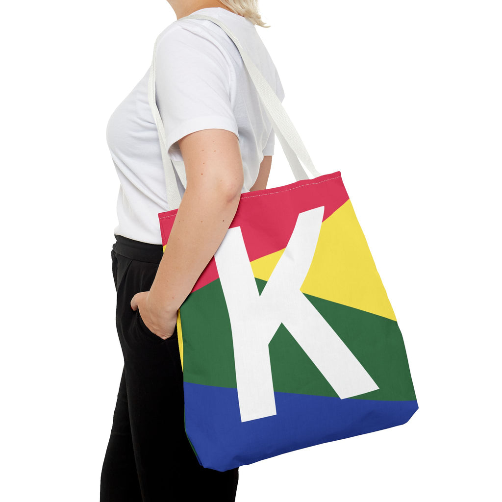 Monogram 'K' Colorblock Tote Bag — Personalized Initial K Shoulder Tote