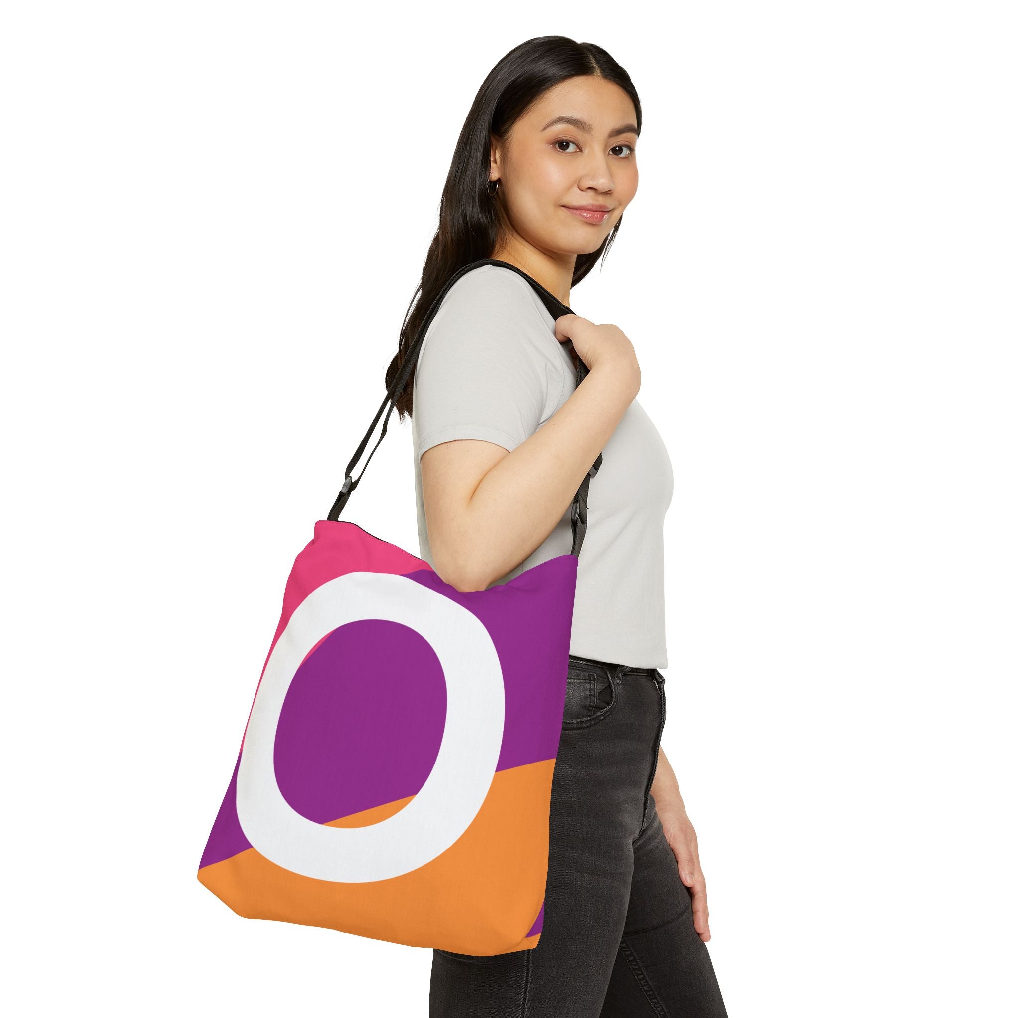 Initial Letter 'O' Colorblock Adjustable Tote Bag — Monogram Alphabet Shoulder Bag