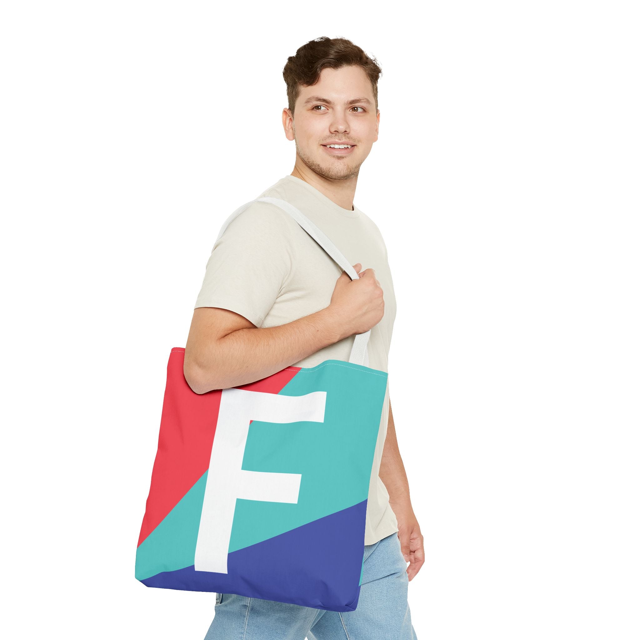 Monogram 'F' Colorblock Tote Bag — Personalized Initial F Shoulder Tote