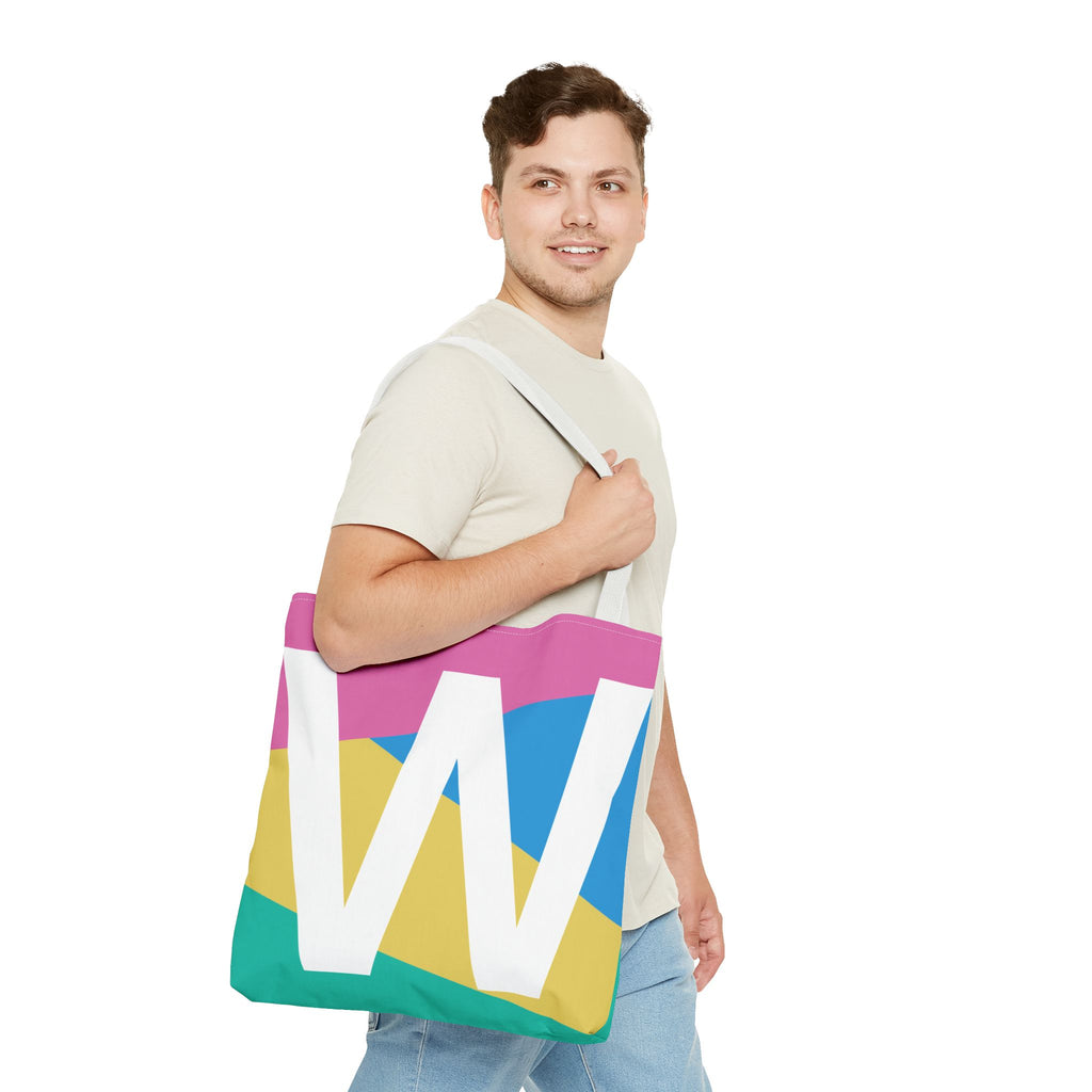 Monogram 'W' Colorblock Tote Bag — Personalized Initial W Shoulder Tote