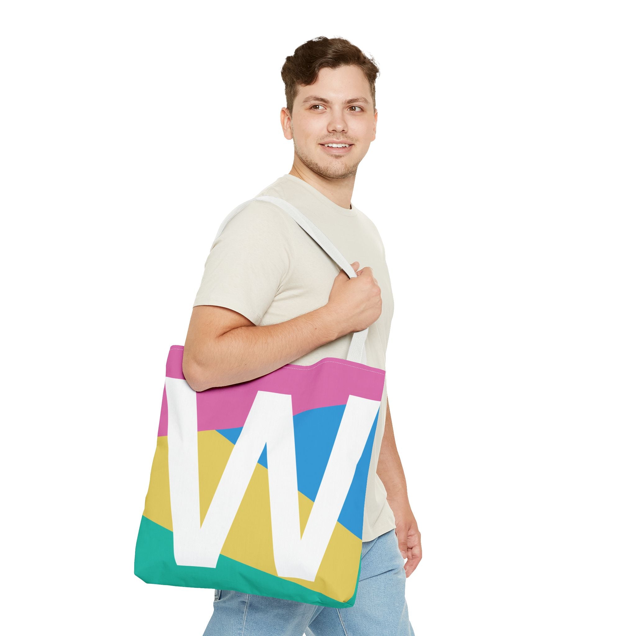 Monogram 'W' Colorblock Tote Bag — Personalized Initial W Shoulder Tote