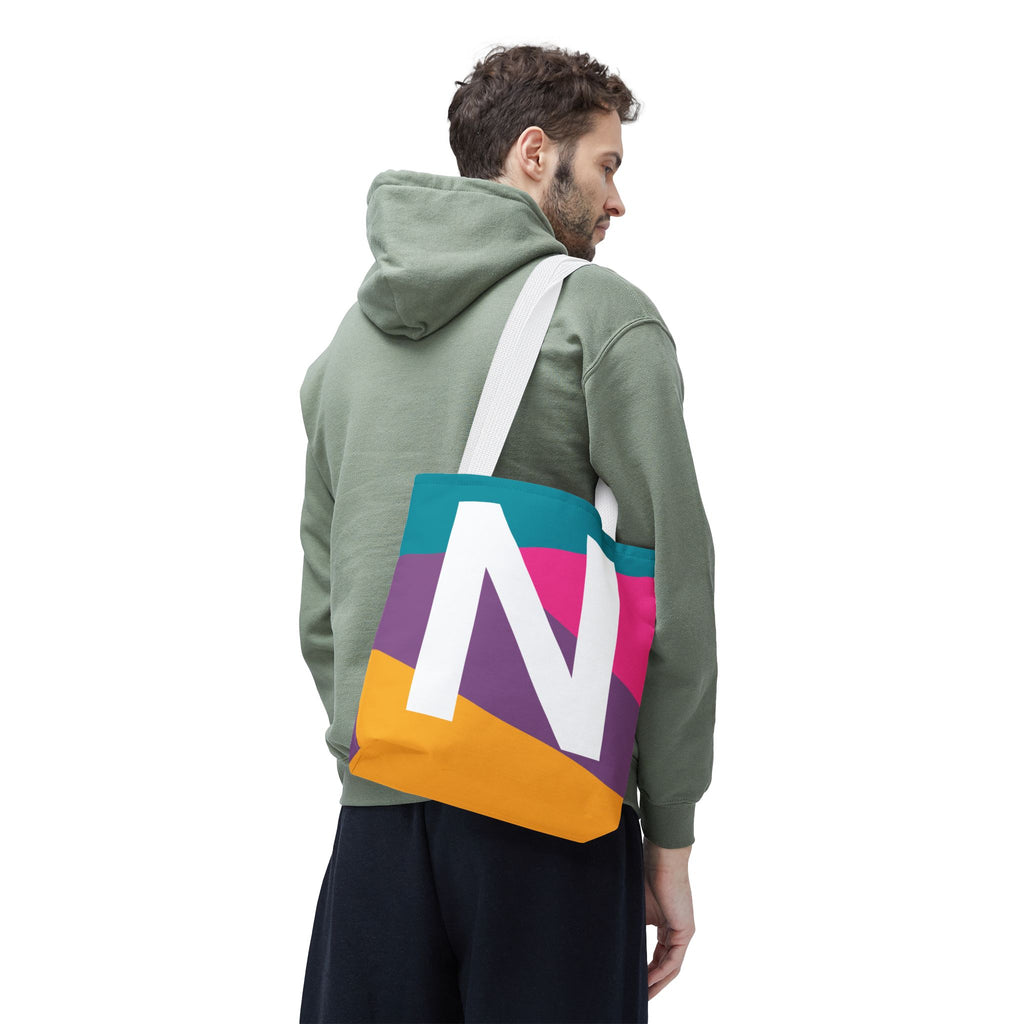 Monogram 'N' Colorblock Tote Bag — Personalized Initial N Shoulder Tote