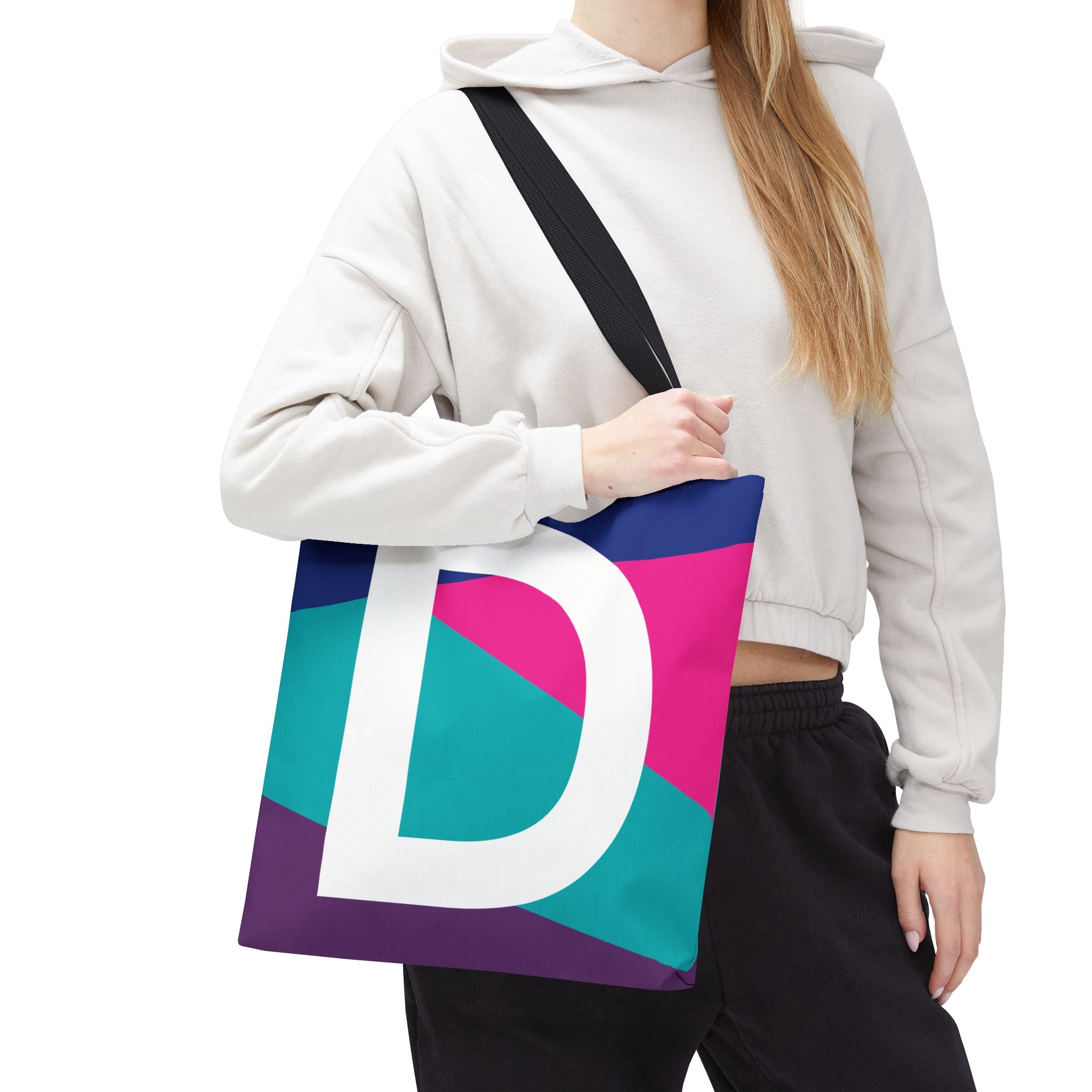 Monogram 'D' Colorblock Tote Bag — Personalized Initial D Shoulder Tote