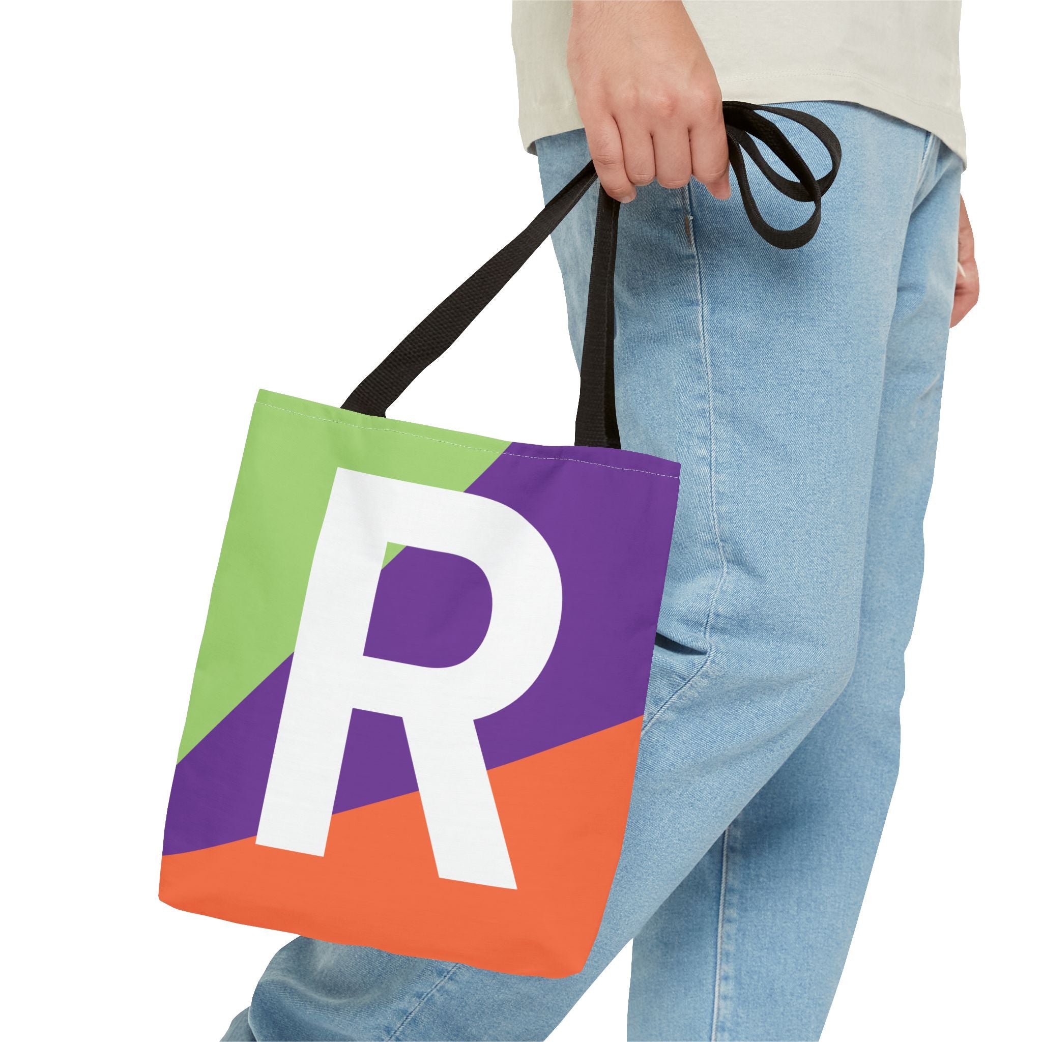 Monogram 'R' Colorblock Tote Bag — Personalized Initial R Shoulder Tote