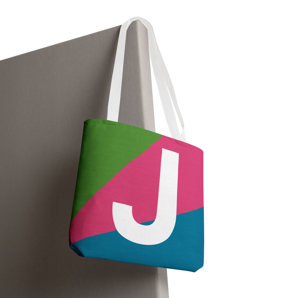 Monogram 'J' Colorblock Tote Bag — Personalized Initial J Shoulder Tote