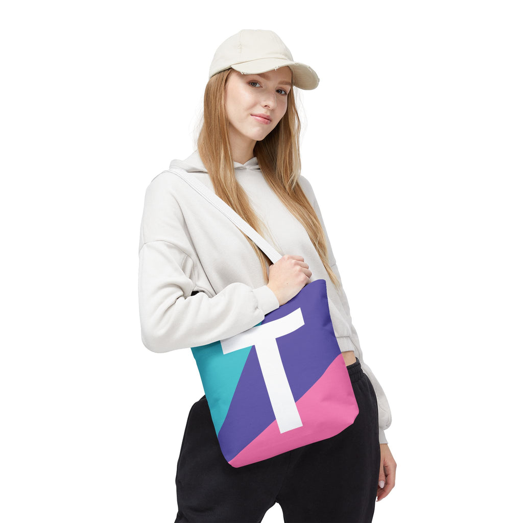 Monogram 'T' Colorblock Tote Bag — Personalized Initial T Shoulder Tote