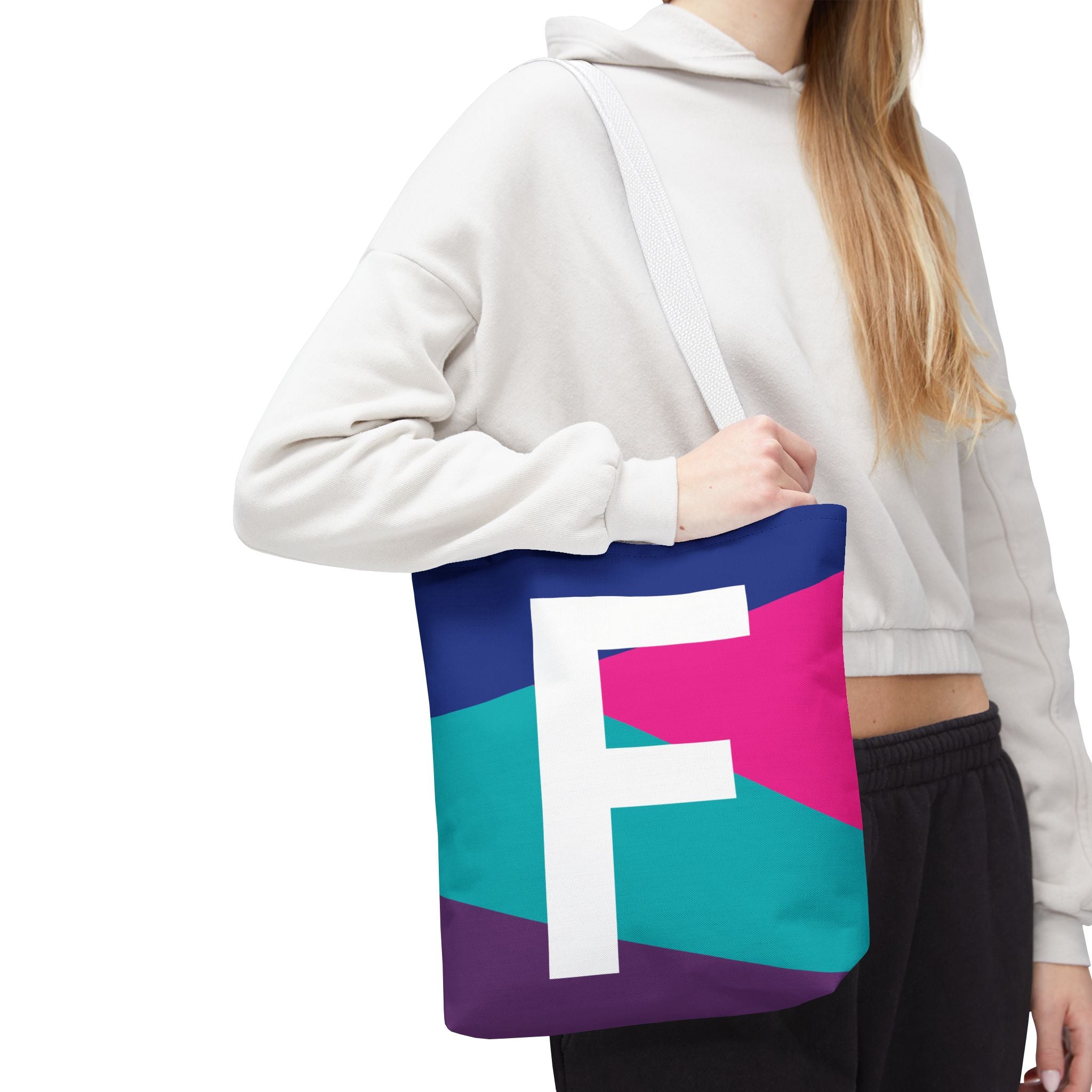Monogram 'F' Colorblock Tote Bag — Personalized Initial F Shoulder Tote