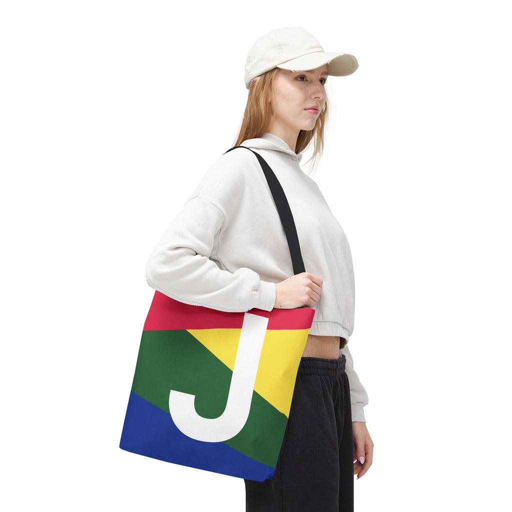 Monogram 'J' Colorblock Tote Bag — Personalized Initial J Shoulder Tote