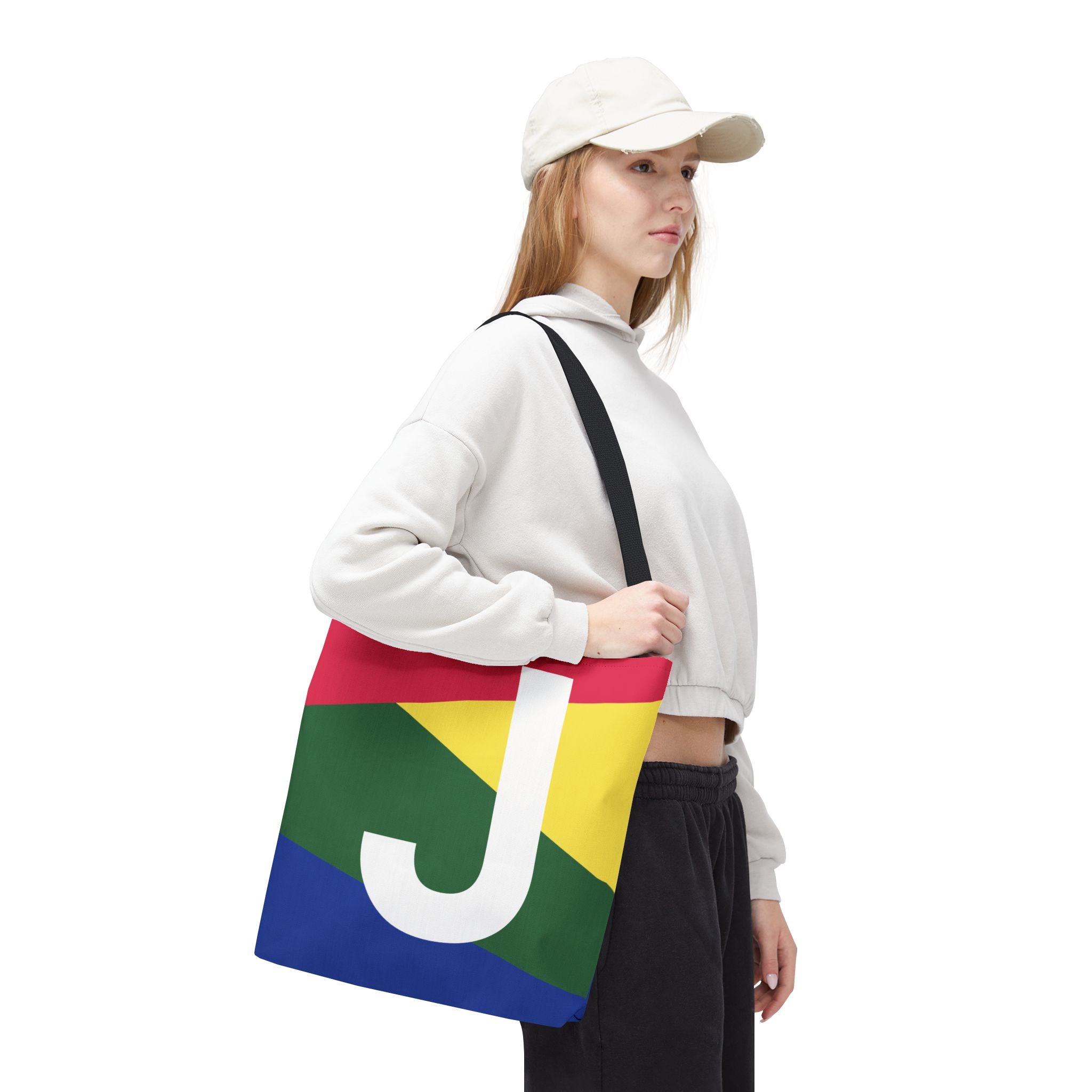 Monogram 'J' Colorblock Tote Bag — Personalized Initial J Shoulder Tote