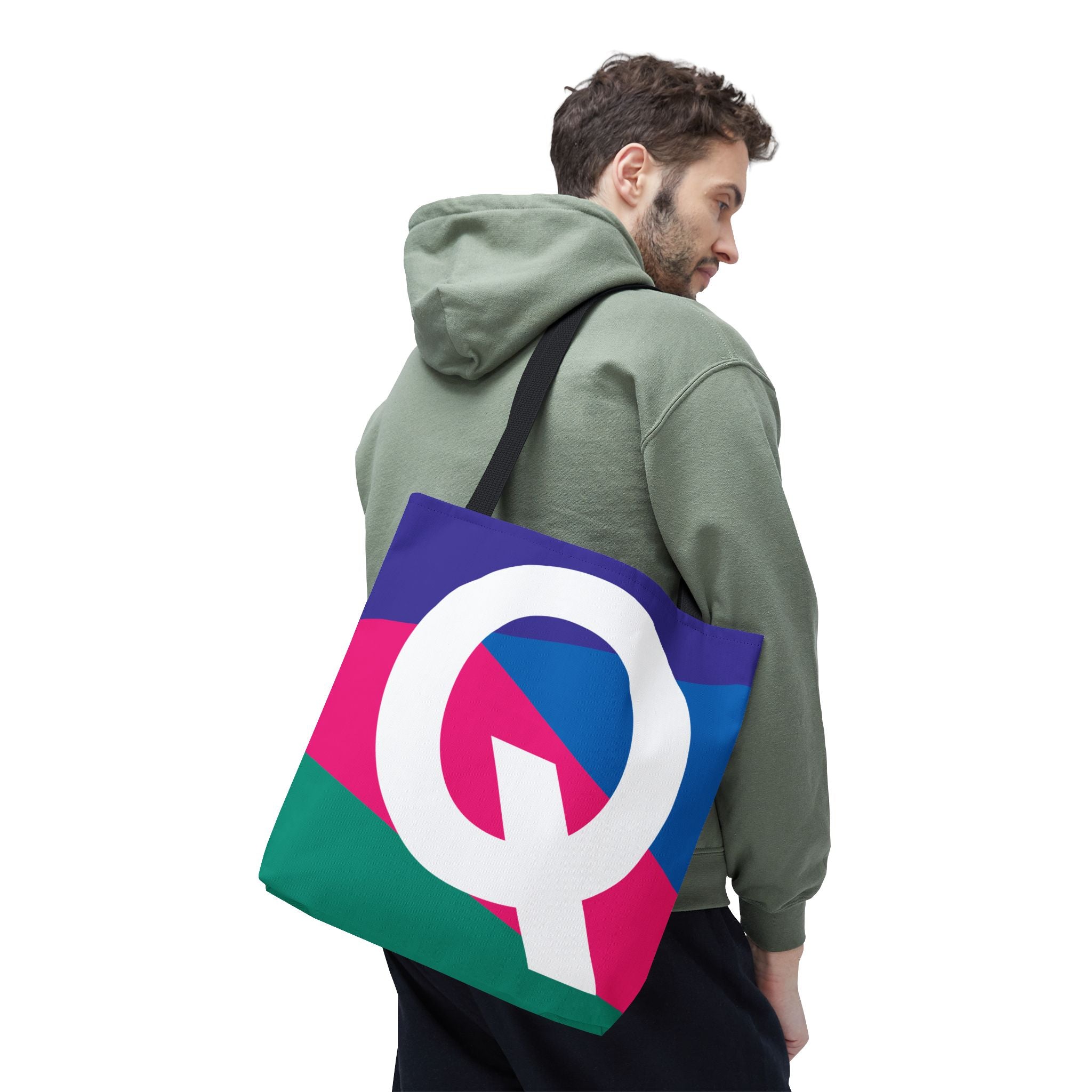 Monogram 'Q' Colorblock Tote Bag — Personalized Initial Q Shoulder Tote