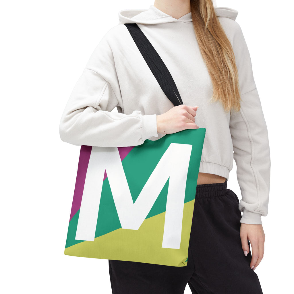 Monogram 'M' Colorblock Tote Bag — Personalized Initial M Shoulder Tote