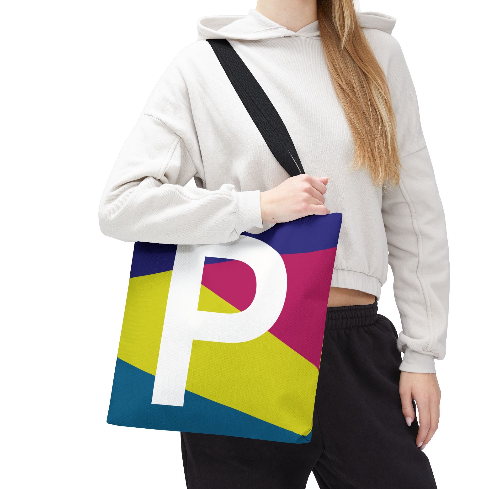 Monogram 'P' Colorblock Tote Bag — Personalized Initial P Shoulder Tote
