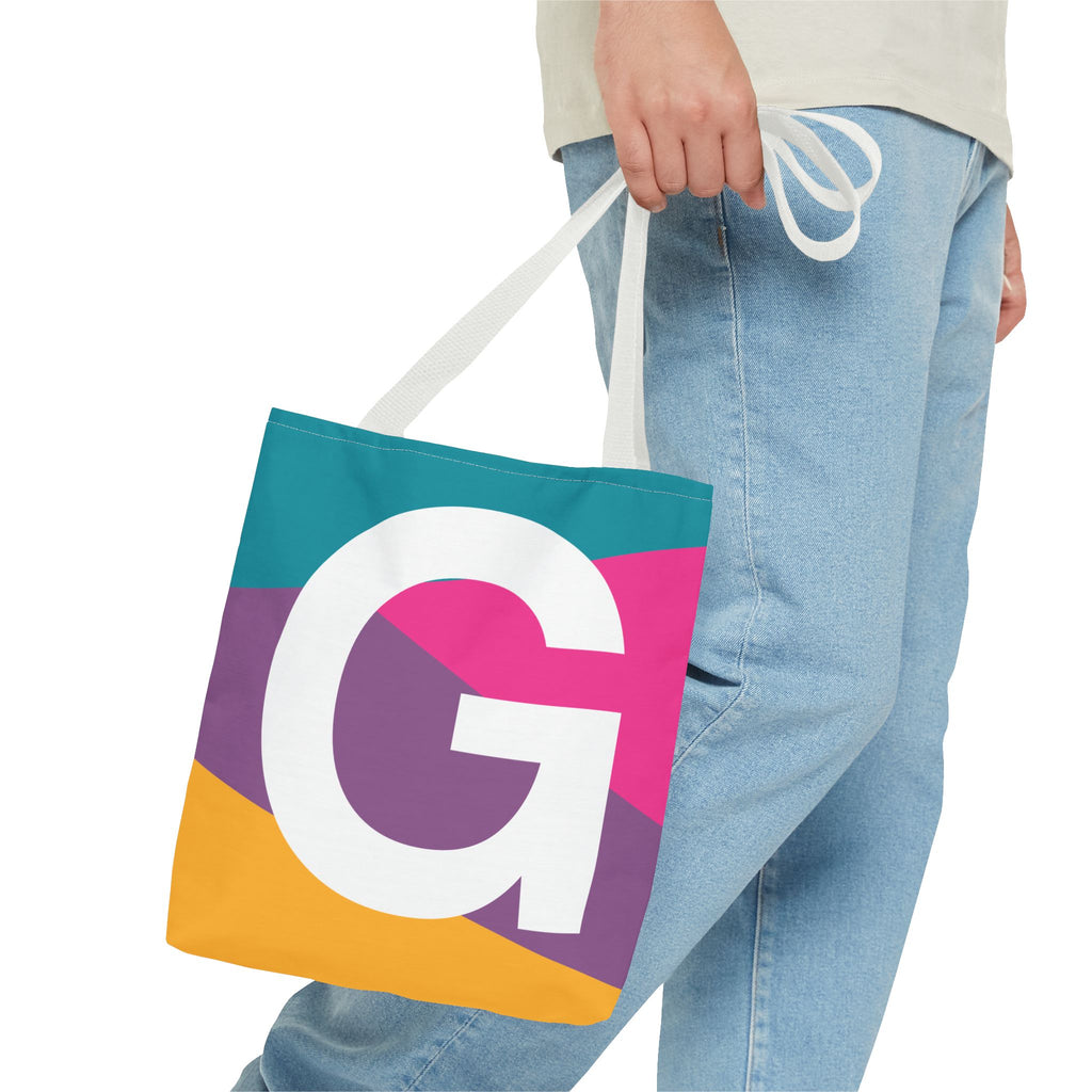 Monogram 'G' Colorblock Tote Bag — Personalized Initial G Shoulder Tote