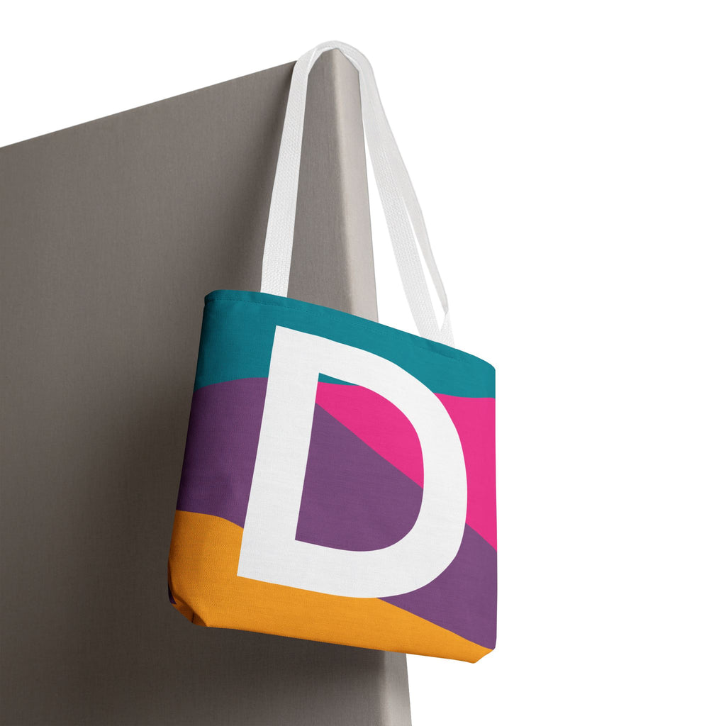 Monogram 'D' Colorblock Tote Bag — Personalized Initial D Shoulder Tote