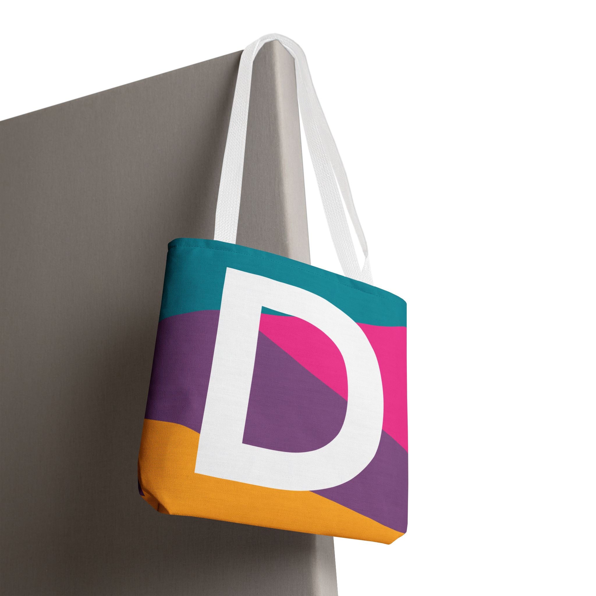 Monogram 'D' Colorblock Tote Bag — Personalized Initial D Shoulder Tote