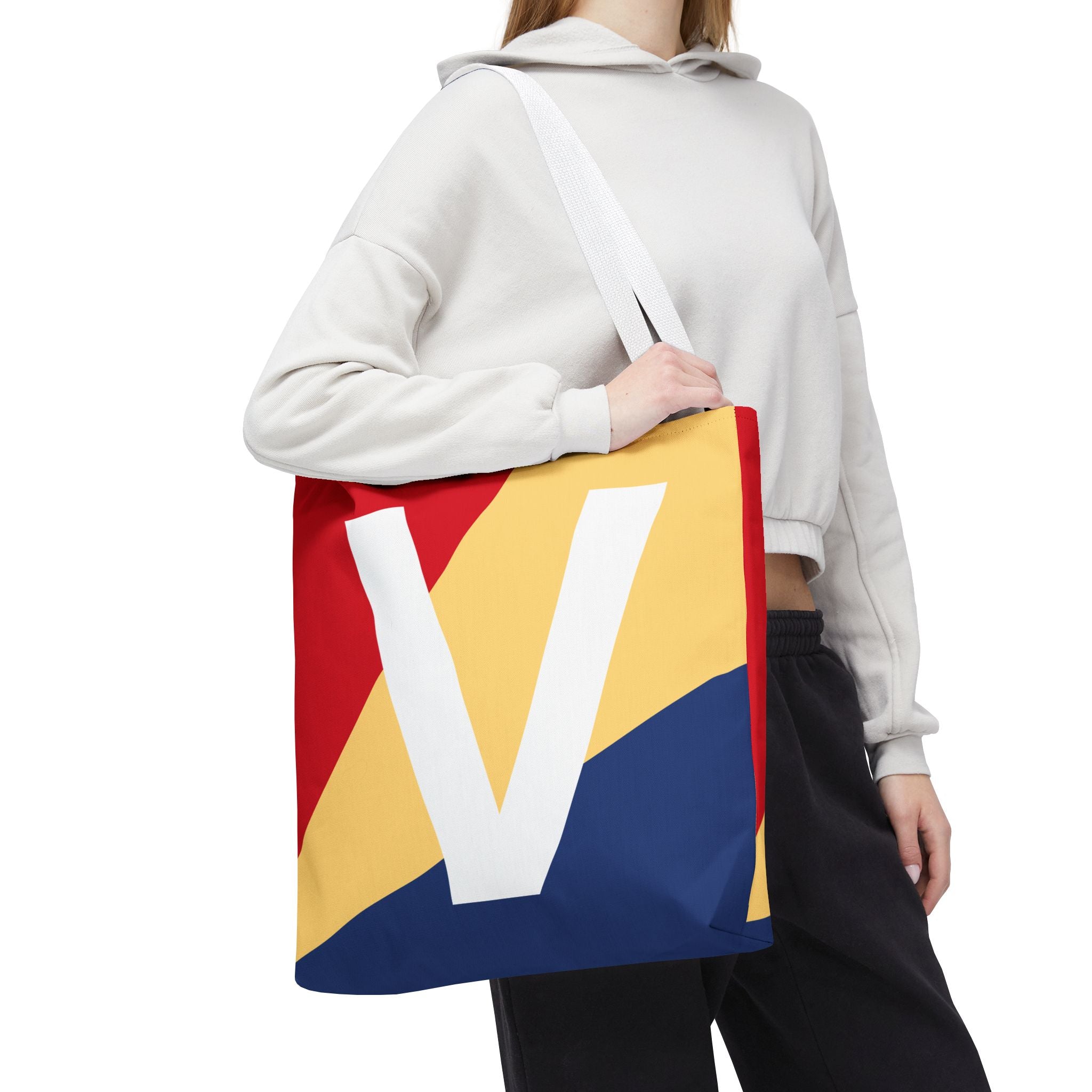 Monogram 'V' Colorblock Tote Bag — Personalized Initial V Shoulder Tote