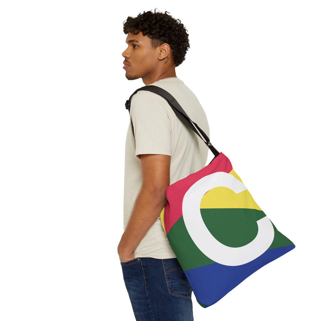 Initial Letter 'C' Colorblock Adjustable Tote Bag — Monogram Alphabet Shoulder Bag