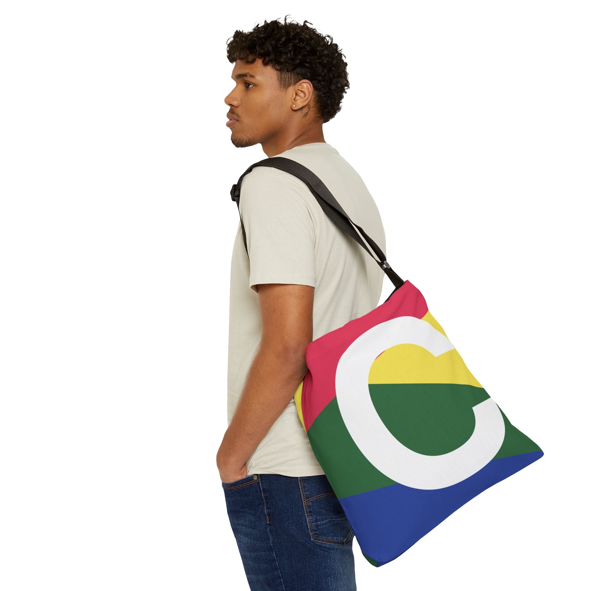 Initial Letter 'C' Colorblock Adjustable Tote Bag — Monogram Alphabet Shoulder Bag