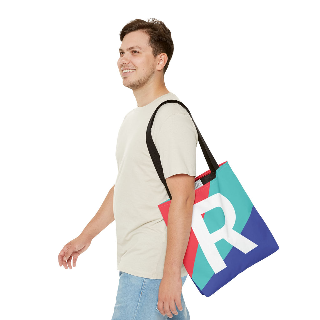 Monogram 'R' Colorblock Tote Bag — Personalized Initial R Shoulder Tote