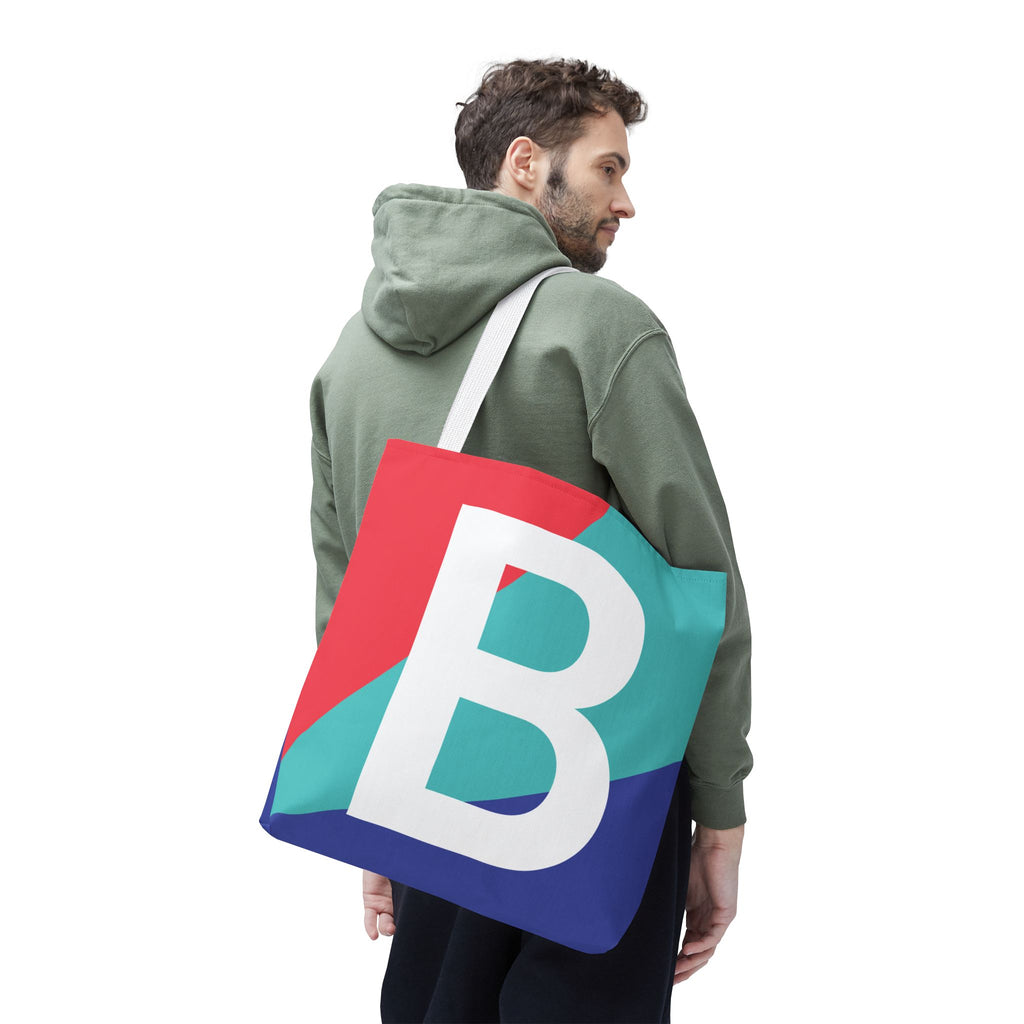 Monogram 'B' Colorblock Tote Bag — Personalized Initial B Shoulder Tote