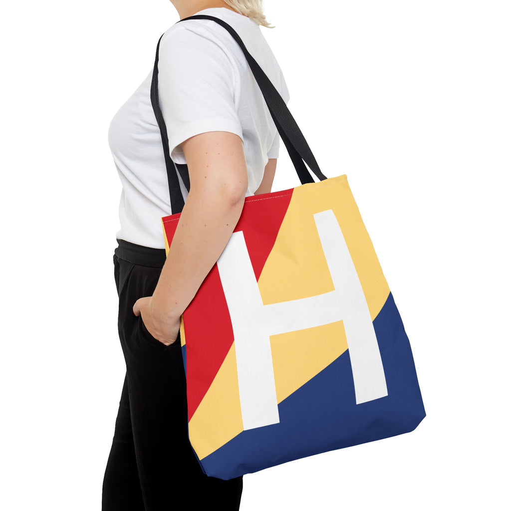 Monogram 'H' Colorblock Tote Bag — Personalized Initial H Shoulder Tote