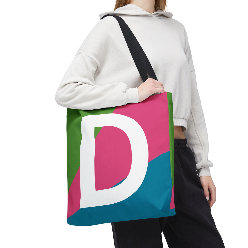 Monogram 'D' Colorblock Tote Bag — Personalized Initial D Shoulder Tote