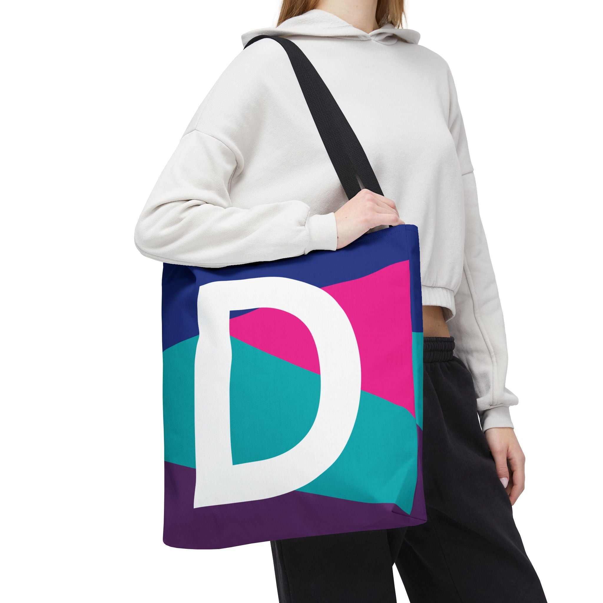 Monogram 'D' Colorblock Tote Bag — Personalized Initial D Shoulder Tote