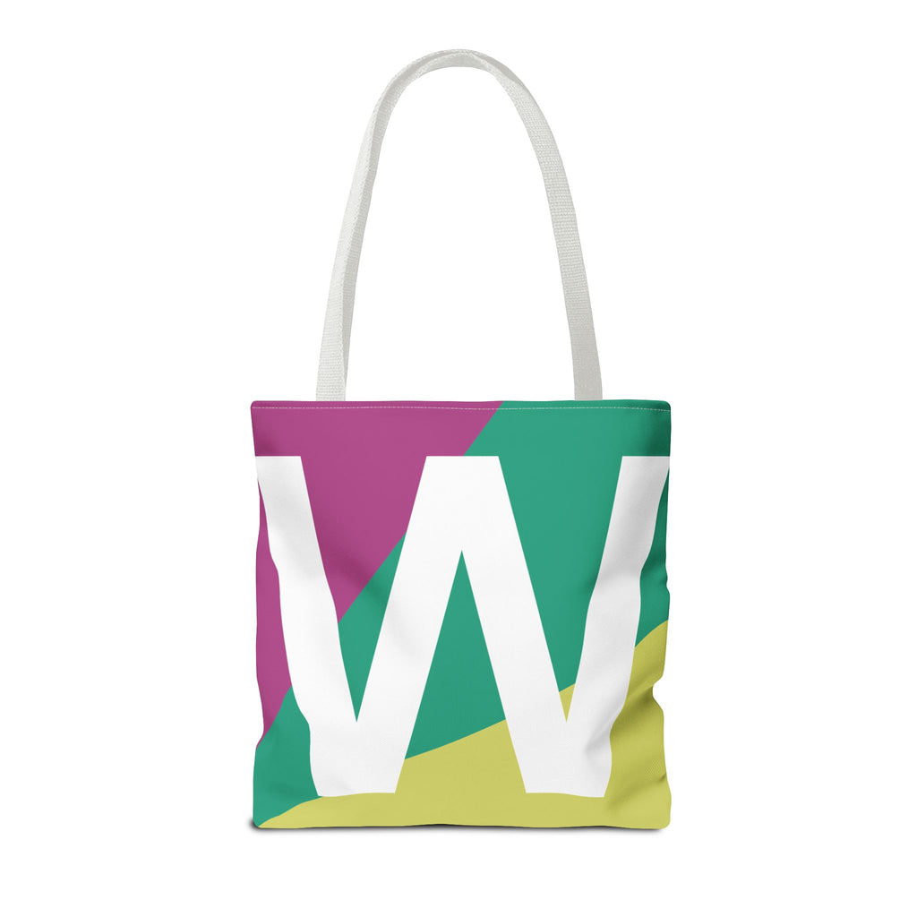 Monogram 'W' Colorblock Tote Bag — Personalized Initial W Shoulder Tote