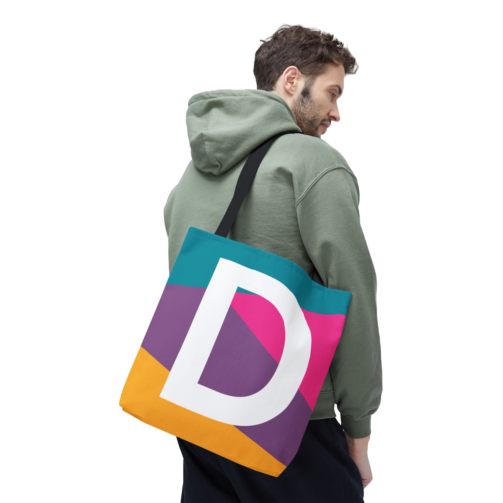 Monogram 'D' Colorblock Tote Bag — Personalized Initial D Shoulder Tote