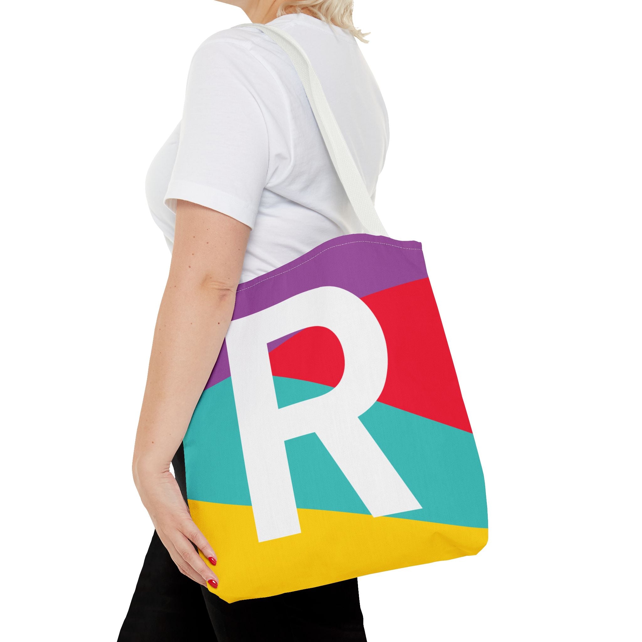 Monogram 'R' Colorblock Tote Bag — Personalized Initial R Shoulder Tote
