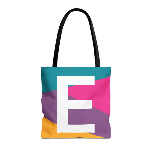 Monogram 'E' Colorblock Tote Bag — Personalized Initial E Shoulder Tote