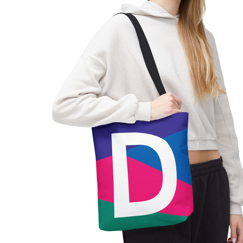 Monogram 'D' Colorblock Tote Bag — Personalized Initial D Shoulder Tote