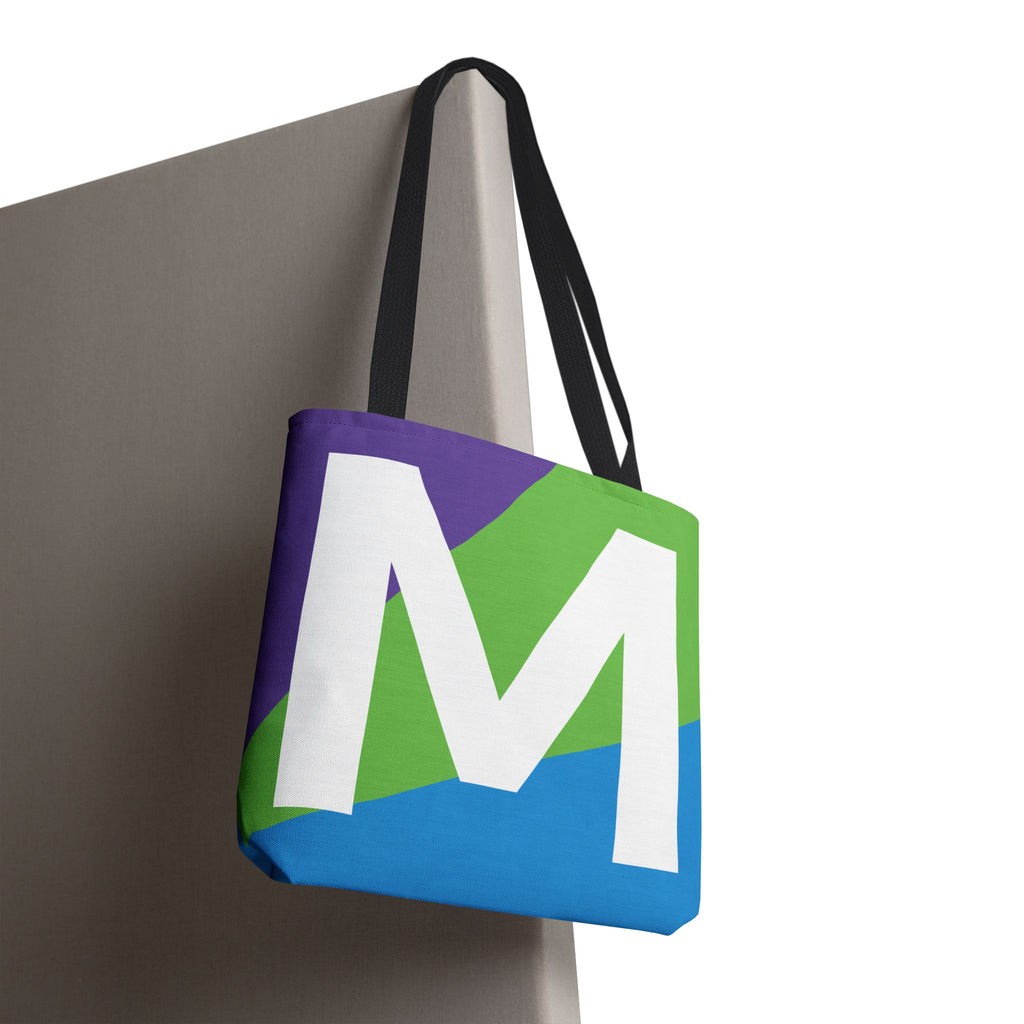 Monogram 'M' Colorblock Tote Bag — Personalized Initial M Shoulder Tote