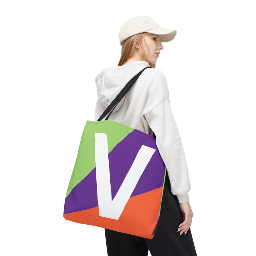 Monogram 'V' Colorblock Tote Bag — Personalized Initial V Shoulder Tote