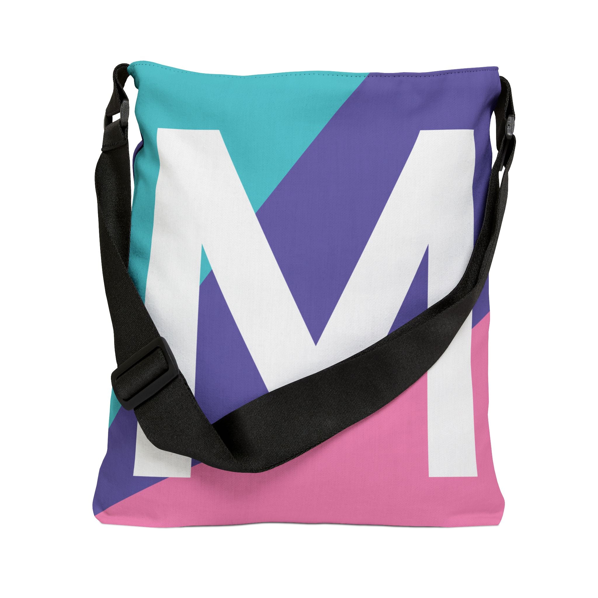 Initial Letter 'M' Colorblock Adjustable Tote Bag — Monogram Alphabet Shoulder Bag