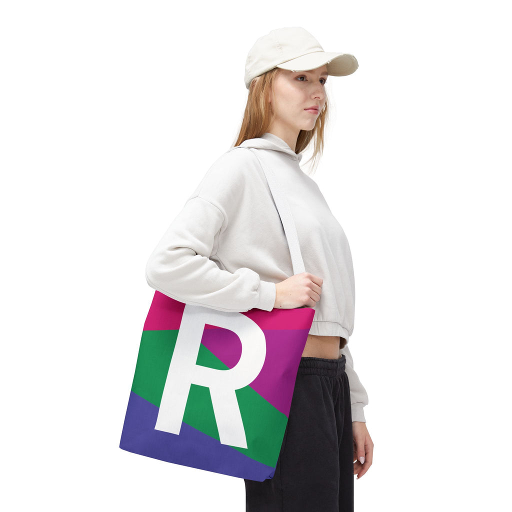 Monogram 'R' Colorblock Tote Bag — Personalized Initial R Shoulder Tote