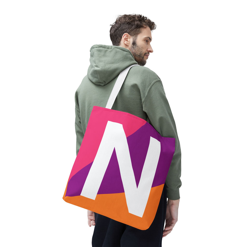 Monogram 'N' Colorblock Tote Bag — Personalized Initial N Shoulder Tote
