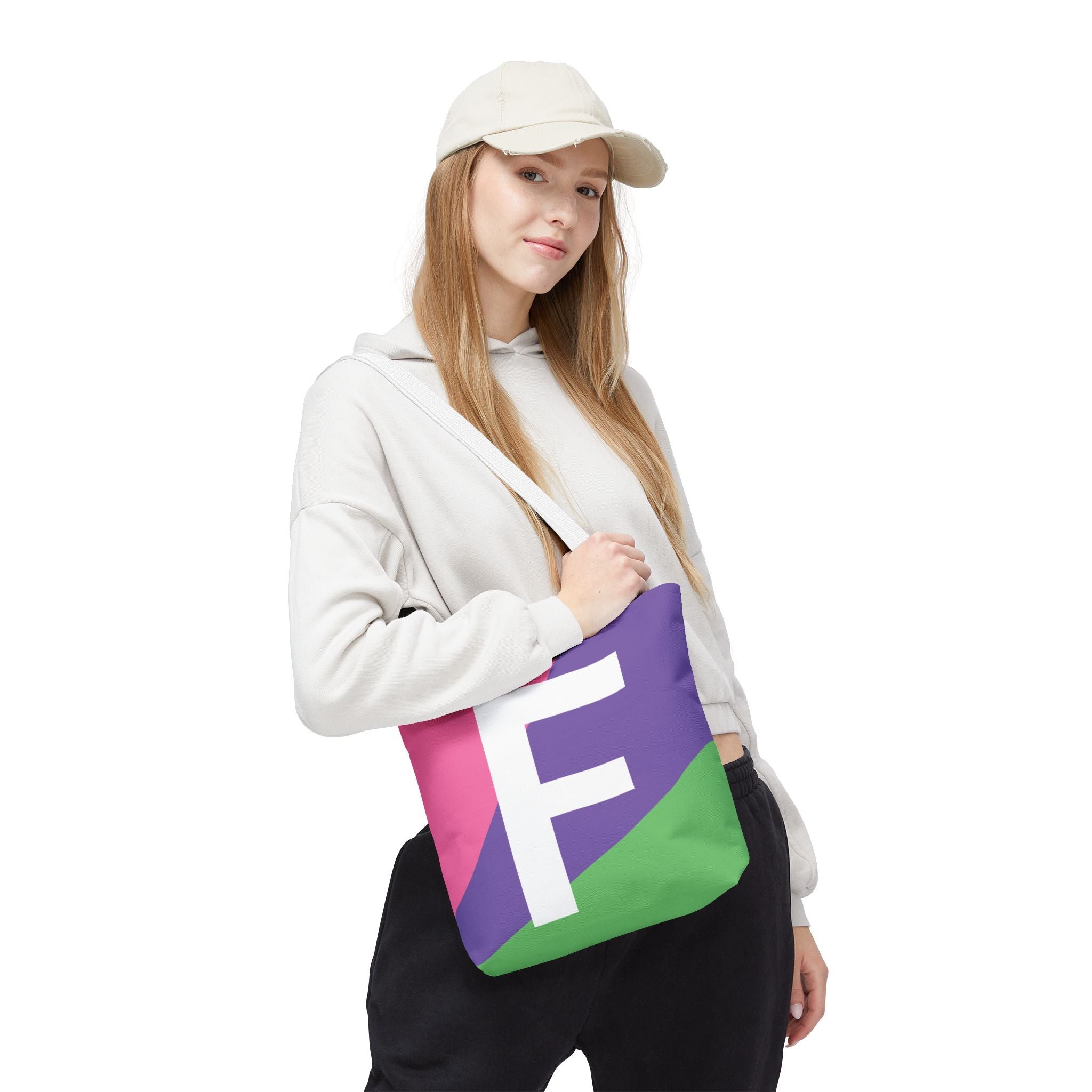 Monogram 'F' Colorblock Tote Bag — Personalized Initial F Shoulder Tote