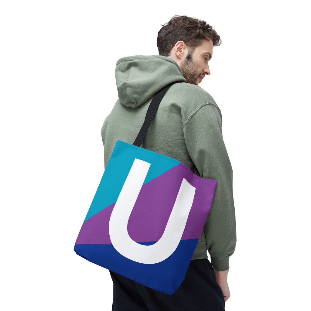 Monogram 'U' Colorblock Tote Bag — Personalized Initial U Shoulder Tote
