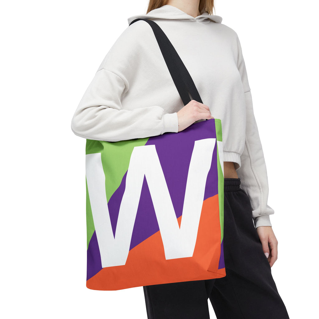 Monogram 'W' Colorblock Tote Bag — Personalized Initial W Shoulder Tote